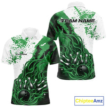 Load image into Gallery viewer, Custom Green Flame Bowling Men Polo Shirt, Bowling Team League Shirt Bowler Jerseys IPHW11246
