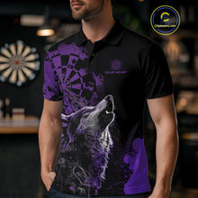 Load image into Gallery viewer, Custom Black And Purple Splatter Grunge Dart Wolf Men Polo Shirts, Wolf Dart Team Jerseys IPHW10011
