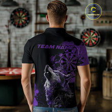 Load image into Gallery viewer, Custom Black And Purple Splatter Grunge Dart Wolf Men Polo Shirts, Wolf Dart Team Jerseys IPHW10011
