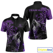 Load image into Gallery viewer, Custom Black And Purple Splatter Grunge Dart Wolf Men Polo Shirts, Wolf Dart Team Jerseys IPHW10011