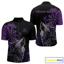 Load image into Gallery viewer, Custom Black And Purple Splatter Grunge Dart Wolf Men Quarter-Zip Shirts, Wolf Dart Team Jerseys IPHW10011