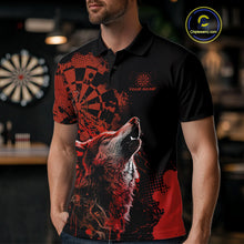 Load image into Gallery viewer, Custom Red Orange Splatter Grunge Dart Wolf Men Polo Shirts, Wolf Dart Team Jerseys IPHW10012