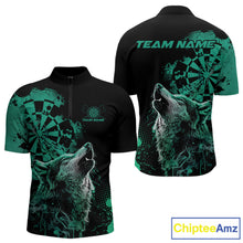 Load image into Gallery viewer, Custom Black And Green Splatter Grunge Dart Wolf Men Quarter-Zip Shirts, Wolf Dart Team Jerseys IPHW10013