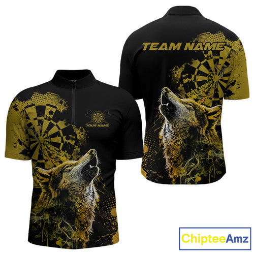 Custom Black And Yellow Splatter Grunge Dart Wolf Men Quarter-Zip Shirts, Wolf Dart Team Jerseys IPHW10014