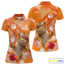 Load image into Gallery viewer, Custom Funny Orange Cat Bowling Women Polo Shirt, Cute Team Cat Paw Bowling Shirt IPHW10102