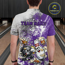 Load image into Gallery viewer, Custom Angry Bowling Ball And Pin Fight Funny Shirt, Purple Bowling And Beer Shirt IPHW11252