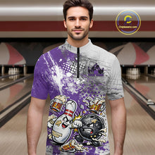 Load image into Gallery viewer, Custom Angry Bowling Ball And Pin Fight Funny Shirt, Purple Bowling And Beer Shirt IPHW11252
