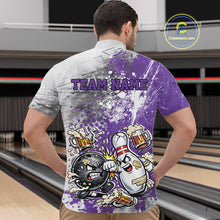 Load image into Gallery viewer, Custom Angry Bowling Ball And Pin Fight Funny Shirt, Purple Bowling And Beer Shirt IPHW11252