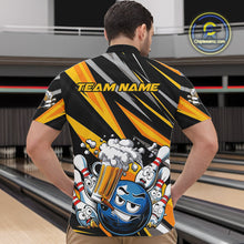 Load image into Gallery viewer, Custom Black And Yellow Funny Bowling And Beer Party Quarter-Zip Shirts For Men, Bowler Outfit IPHW9830