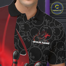 Load image into Gallery viewer, Custom Black And Red Flame Bowling Team Men Polo Shirt, Bowling Ball Pattern Jerseys IPHW11277