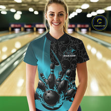 Load image into Gallery viewer, Custom Black And Blue Flame Bowling Team Women Quarter-Zip Shirt, Bowling Pattern Jersey IPHW11278