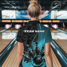 Load image into Gallery viewer, Custom Black And Blue Flame Bowling Team Women Quarter-Zip Shirt, Bowling Pattern Jersey IPHW11278