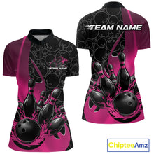 Load image into Gallery viewer, Custom Black And Pink Flame Bowling Team Women Quarter-Zip Shirt, Bowling Pattern Jersey IPHW11280