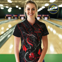 Load image into Gallery viewer, Custom Gray And Red Camo Dragon Claws Bowling Women Polo Shirts, Team Bowling Jerseys IPHW9855