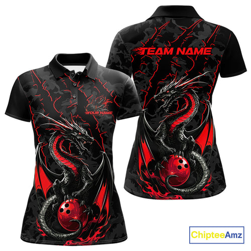 Custom Gray And Red Camo Dragon Claws Bowling Women Polo Shirts, Team Bowling Jerseys IPHW9855