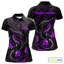 Load image into Gallery viewer, Custom Gray And Purple Camo Dragon Claws Bowling Women Polo Shirts, Team Bowling Jerseys IPHW9856