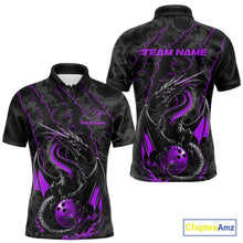 Load image into Gallery viewer, Custom Gray And Purple Camo Dragon Claws Bowling Men Polo Shirts, Team Bowling Jerseys IPHW9856
