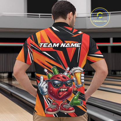Custom Funny Bowling Ball Drink Beer Bowling Men Quarter-Zip Shirt, Orange Bowling Team Shirt IPHW10122