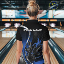 Load image into Gallery viewer, Custom Blue Flame Bowling Women Jerseys, Bowling Team League Shirt Bowlers Jerseys IPHW11301