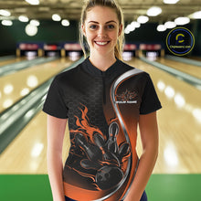Load image into Gallery viewer, Custom Orange Flame Bowling Women Jerseys, Bowling Team League Shirt Bowlers Jerseys IPHW11303