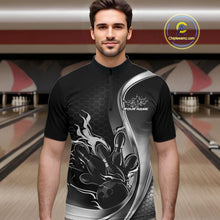Load image into Gallery viewer, Custom Black And Gray Flame Bowling Men Jerseys, Bowling League Shirt Bowlers Jerseys IPHW11304