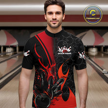 Load image into Gallery viewer, Custom Red Flame Bowling Pattern Bowling Men Quarter-Zip Shirt, Bowling Team League Shirt IPHW9881