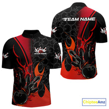 Load image into Gallery viewer, Custom Red Flame Bowling Pattern Bowling Men Quarter-Zip Shirt, Bowling Team League Shirt IPHW9881