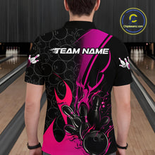 Load image into Gallery viewer, Custom Pink Flame Bowling Pattern Bowling Men Polo Shirt, Bowling Team League Shirt IPHW9882