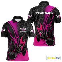 Load image into Gallery viewer, Custom Pink Flame Bowling Pattern Bowling Men Polo Shirt, Bowling Team League Shirt IPHW9882