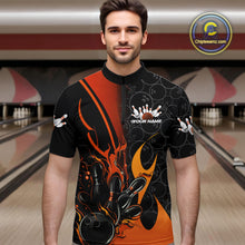 Load image into Gallery viewer, Custom Orange Flame Bowling Pattern Bowling Men Quarter-Zip Shirt, Bowling Team League Shirt IPHW9883