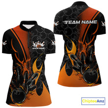 Load image into Gallery viewer, Custom Orange Flame Bowling Pattern Bowling Women Quarter-Zip Shirt, Bowling League Shirt IPHW9883