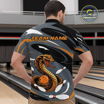 Custom Gray And Yellow Cobra Snake Bowling Quarter-Zip Shirt For Men, Cobra Bowling Team Jersey IPHW9892