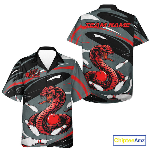 Custom Gray And Red Cobra Snake Bowling Hawaiian Shirt For Men And Women, Cobra Bowling Team Jersey IPHW9893