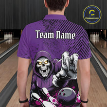 Load image into Gallery viewer, Custom Purple Splatter Skeleton Grim Reaper Bowling Men Polo Shirts, Halloween Outfits IPHW9896