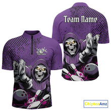 Load image into Gallery viewer, Custom Purple Splatter Skeleton Grim Reaper Bowling Men Quarter-Zip Shirts, Halloween Outfits IPHW9896
