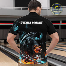 Load image into Gallery viewer, Custom Blue Skull Smoke Grim Reaper Bowling Men Quarter-Zip Shirt, Halloween Bowling Jerseys IPHW9900