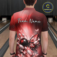 Load image into Gallery viewer, Custom Red Butterfly Bowling Team Men Polo Shirt, Bowling League Shirt IPHW11036