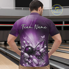 Load image into Gallery viewer, Custom Purple Butterfly Bowling Team Men Quarter-Zip Shirt, Bowling League Shirt IPHW11037