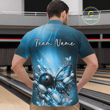 Load image into Gallery viewer, Custom Blue Butterfly Bowling Team Men Quarter-Zip Shirt, Bowling League Shirt IPHW11039