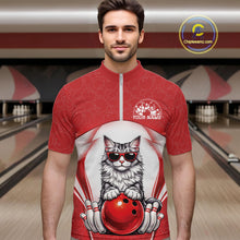 Load image into Gallery viewer, Custom Cool Maine Coon Cat With Funny Gesture Bowling Men Quarter-Zip Shirt, Bowling Team Outfit IPHW11046