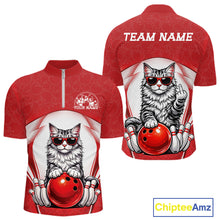 Load image into Gallery viewer, Custom Cool Maine Coon Cat With Funny Gesture Bowling Men Quarter-Zip Shirt, Bowling Team Outfit IPHW11046