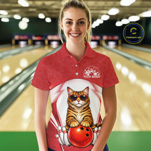 Load image into Gallery viewer, Custom Cool Golden Brown Bengal Cat With Funny Gesture Bowling Women Polo Shirt, Team Outfit IPHW11047