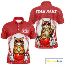 Load image into Gallery viewer, Custom Cool Golden Brown Bengal Cat With Funny Gesture Bowling Men Polo Shirt, Team Outfit IPHW11047