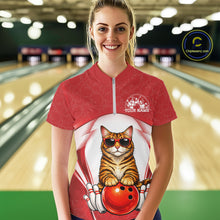 Load image into Gallery viewer, Custom Cool Golden Brown Bengal Cat With Funny Gesture Bowling Women Shirt, Team Outfit IPHW11047