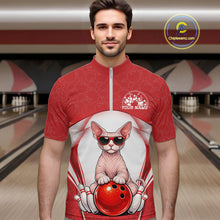 Load image into Gallery viewer, Custom Cool Sphynx Cat With Funny Gesture Bowling Men Quarter-Zip Shirt, Bowling Team Outfit IPHW11049