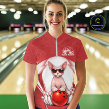 Load image into Gallery viewer, Custom Cool Sphynx Cat With Funny Gesture Bowling Women Shirt, Bowling Team Outfit IPHW11049