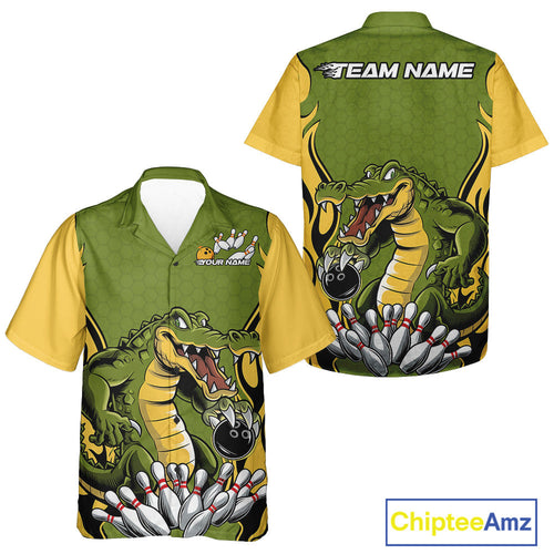 Custom Funny Alligator Bowling Hawaiian Shirt For Men And Women, Alligator Bowling Team League Shirt IPHW9924