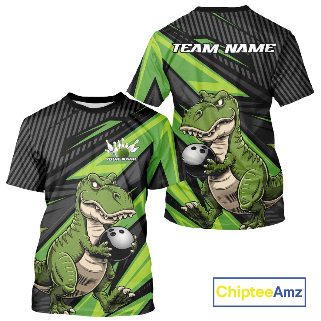 Custom Funny Green Bowling Dinosaur Bowling Men T-Shirts, Bowling Team IPHW9927