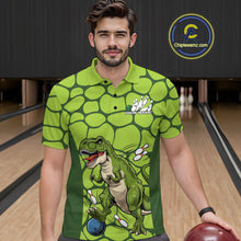 Load image into Gallery viewer, Custom Funny Green Dinosaur Bowling Team Men Polo Shirt, Bowling Tournament Team Shirt IPHW9931