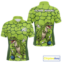 Load image into Gallery viewer, Custom Funny Green Dinosaur Bowling Team Men Polo Shirt, Bowling Tournament Team Shirt IPHW9931